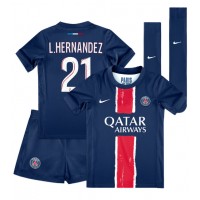 Fotballdrakt Barn Paris Saint-Germain Lucas Hernandez #21 Hjemmedraktsett 2024-25 Kortermet (+ Korte bukser)